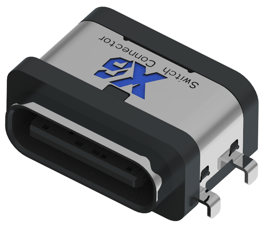 XB-TYPE C 3P-12 沉板防水母座B款(带钢片)(护脚外壳4脚插板,端子SMT)